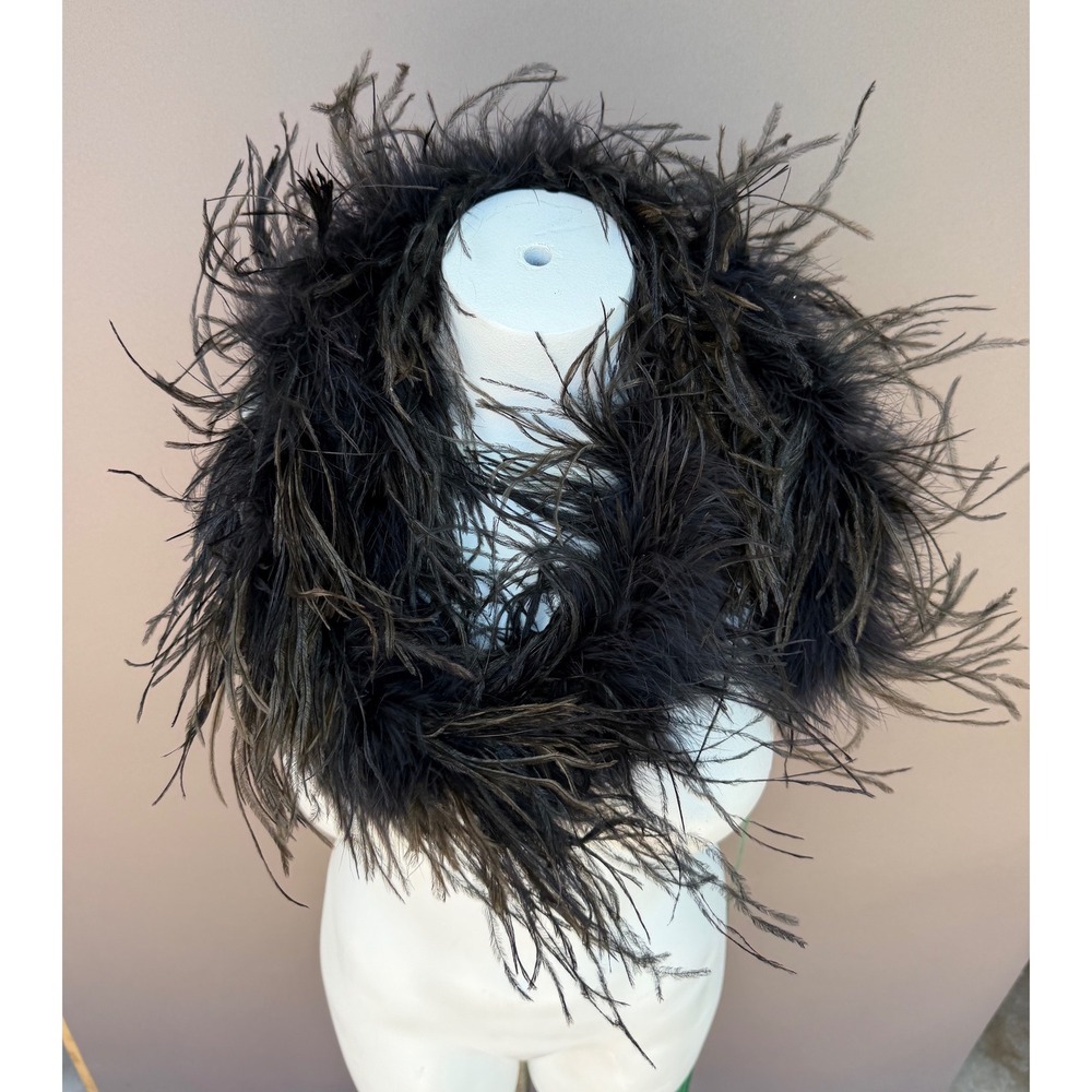 Vintage Ostrich Feather Boa Black 82" Long Fluffy Burlesque Gatsby Glam Costume